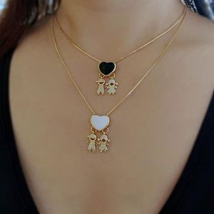 Fashion Design Girl Boy Pendant Necklaces Gold Color Chain Love Heart Cubic Zirconia Stone Girls Choker Necklace Ladies Gifts CZ
