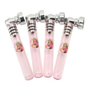 LADY HORNET Glass Cigarette Pipe 94 MM Long Pink Smoking One Hitter Pipes 24PCS Paper Display Filter Tips Mouthpiece Wholesale