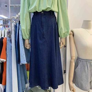 Koreanische Mode Hohe Taille Jean Röcke Frauen Bequeme Elastische Taille Denim Faldas Frühling Einfache Feminino Jupe 210514