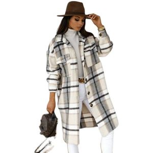 女性のトレンチコート2021春の長い薄いチェックレディースのジャケットレトロな格子縞のコート特大の女性の街路壁のウインドブレーカーの衣装オーバーコート