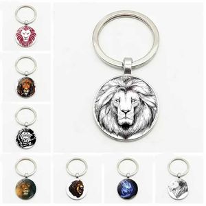Personlighet Dominerande Jungle King Lion Fashion Högkvalitativ Keychain Key Ring Smycken Hängsmycke Konvex Glas
