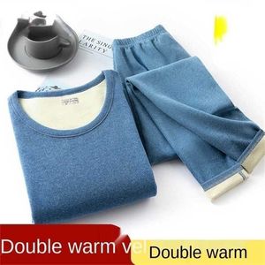 Winter Thermo-Unterwäsche Sets Männer Blau Warm Casual Hight Stretch Lange Unterhosen Set Frauen Pyjamas 211211