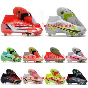Mens High Ankle Soccer Shoes Mercurial Superfly VIII Elite SG PRO Anti Clog Cleats Neymar Cristiano Ronaldo CR7 Football Boots