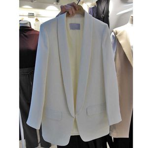 Женщины Blazer Повседневная белый с длинным рукавом Малый костюм Корейский Профессиональный Женский Куртка Осенняя блузка 210527