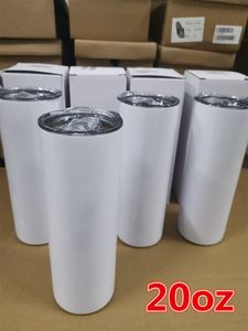 2 Gün Teslim 20oz DIY Sublimasyon Düz Tumbler Cups Set Paslanmaz Çelik Yalıtımlı Seyahat Ofisi Tumbler Kapak Saman İnce Su Şişeleri ABD Stok