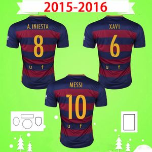 Barcelona 2015 2016 Retro Futbol Formaları Ev Klasik Vintage Futbol Gömlek Yamalar Ile # 10 Messi Camiseta de Futbol 15 16 # 9 Suarez Rakitic # 6 Xavi Tello Pedro S-2XL