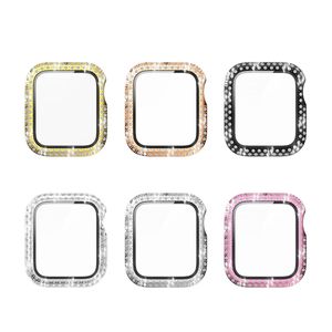 Dual Bling Diamond Frame Case Tempered Glass Screen Protector Cases For Apple Watch iWatch Series 5 4 6 SE 44mm 40mm Accessories