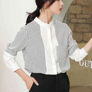 Spring blusas mujer de moda Loose Chiffon Women's harajuku shirt Fashion Stripe V-Collar Long Sleeve Women Top 18i 210420