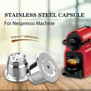 Cream Nespresso Refillable Coffee Capsule Pod Stainless Steel Espresso Coffee Filter Tamper Capsule Reutilisable Coffeeware 210712