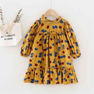 Girls Dress Autumn Kids Floral Printed Back Bow Princess Party Costume Children For 1-6 Y 210528