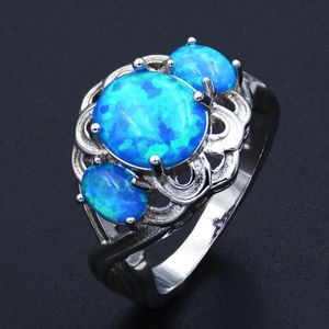 Wholesale three stone opal ring for sale - Group buy Wedding Rings Charming Three Stones Ocean Blue Fire Opal Ring Vintage Gift
