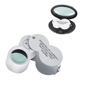 Składany Silver Microscope Mini 40x 25mm Biżuteria Pojedynczy Lupa z oświetleniem LED do stempelu monetowego antyczne i waluty UV