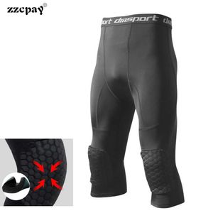 Men's High Stretch Leggings Training Fitness Paintball Knee Protector Pants Basketball Sports Knee Pads 3/4 Compression Pants Q0913