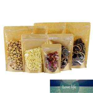 Stand up One Side Clear Kraft Paper Zip Lock Bags High Clear Plastic Window Resealable Snack Capsule Coffee Spices Gifts Pouches Factory price expert design Quality