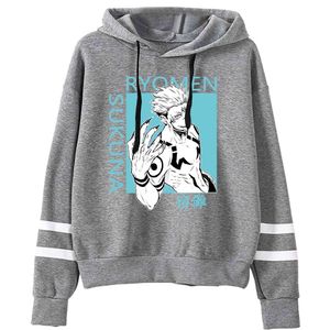 Herren Hoodies Jujutsu Kaisen Damen Pullover Hoodies Sweatshirts Sukuna Print Anime Hoody Streetwear Gestreifte Tops Y0319