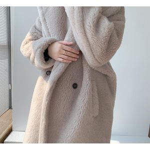 Mordilhões de lã femininas revestimento de pelúcia urso peles mulheres alpaca solto casacos inverno quente engrossar clássico cashmere vermelho
