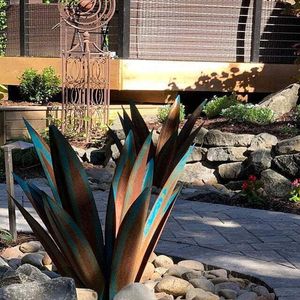 装飾的な花の花輪35cm DIYアートテキーラ素朴な彫刻鉄の庭の装飾家の装飾100％手作りヤード植物パティオ