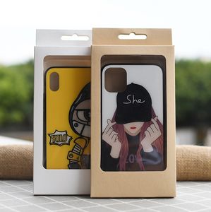 300Pcs/Lot Blank Window Large Universal Mobile Phone Case Package Paper Kraft Brown Retail Packaging Box for 12Pro Max 7 8 Plus