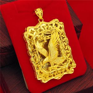 Spreading Wings Eagle Hollow Square Pendant Rope Chain Necklace 18k Yellow Gold Filled Hip Hop Men Jewelry