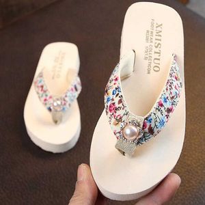 Summer Children Slippers Girls pearl Beach Flip Flops Fashion Casual Sandals Floral Women Home Comfortable Shoes s498 210712