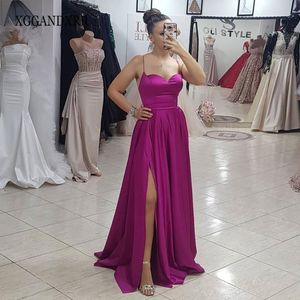 Party Dresses In Fashion Fuchsia Prom Dress 2022 Sweetheart Spaghetti Backless Sexy Side Slit Satin Long Elegant Evening Gown Pageant