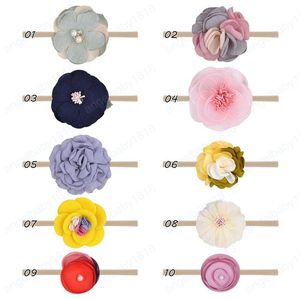 Baby huvudband blommor nylon elastiska huvudband barn hår tillbehör nyfödda blommor hårband flickor solida huvudbonader för toddler 10st / set