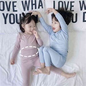 Barnens pyjamas modal vår och höst hög midja pojkar tjejer baby kläder långvarig underkläder set p4476 210622