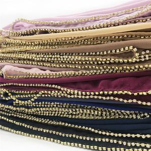 Szaliki 10 sztuk / partia Luksusowy Kryształowy Łańcuch Chiffon Hidżab Szalik Fancy Styl Moda Pewny Szal Okłady Echarpe Muzułmańskie Fullard Headscarf