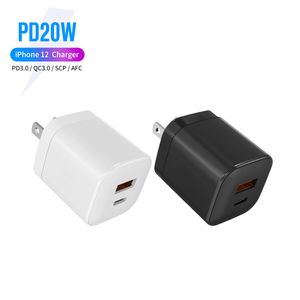 20W PD Fast Charger USB QC3.0 Type-C Wall Chargers US EU UK Plugs 18W Power Adapter Dual Ports With Retail Packaging welcome OEM