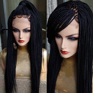 Perruque Long Braided Box Braids Synthetic Lace Front Wigs Black brownColor Micro Braids Wig With Baby Hair Heat Resistant For Africa American Women