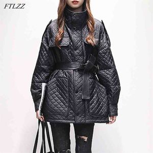 Mulheres de inverno quente parkas espessa moda maciço xadrez magro com cinto 90% branco pato para baixo casaco 210430