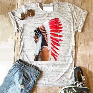 2020 Indiano Folk Tees Mulheres T-shirt Moda Imprimir Tops Verão Manga Curta O-Neck Tees Camiseta Feminina X0527