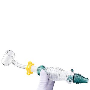 Chinafairprice NC036 Pipe per fumatori Bong per acqua in vetro 14mm Punte in ceramica al titanio Clip per unghie Banger al quarzo Circa 8,34 pollici Pipa per gorgogliatore in linea a prova di fuoriuscite