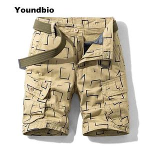 Summer Cargo Shorts Men Camouflage Bomull Khaki Jogger Lossa Casual Outwear Overaller 210713