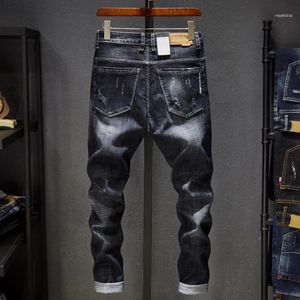 Mäns Jeans Top Fashion Mens Märke Robin 2021 Hip Hop Spring Autumn Ripped för män Solid Bomull Full längd Mid Black Color Sale1