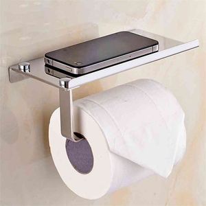 Rostfritt stål toalettpapper hållare badrum telefon hylla väggmontering mobiltelefoner handduk rack tillbehör 210720