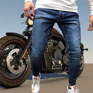 Mężczyźni Skinny Biker Jeans Blue Classic Ołówek Spodnie Mężczyzna No Ripped Stretch Denim Spodnie Ulica Casual Business Party Cowboy Men 211104