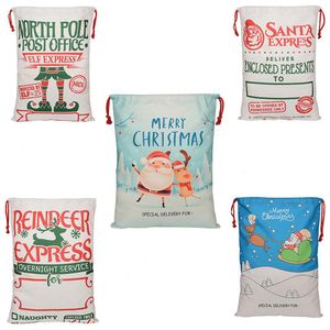 Boże Narodzenie prezent torby lniane płótno bawełniane torba Santa worek xmas renifer sznurka kieszonkowa drukowana torba 5 style DHL wysyłka
