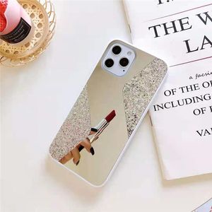 S Shape Mirror Glitter Phone Cases TPU+PC+Glass Mobile Phones Case Cover For iPhone 13 12 Mini 11 Pro Max X Xs Xr 7 8 Plus Samsung S21Ultra A52 A72