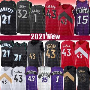 Vince Carter Pascal Siakam Basketball Jersey Anthony Edwards Karl-Anthony Towns Mens Shirts Kevin Garnett Tracy McGrady Jerseys 15 43 1 32 21 1