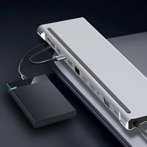 Yok 12-in-1 İstasyon Tip-C Hub Dal-HD-Compati RJ45 Çoklu USB 3.0 Güç Adaptörü Dizüstü Docking Dizüstü Destek Destek PD İletim