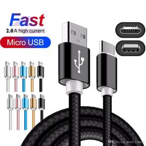 1M 2M 3M flätad nylonkabel legering typ C Micro USB -kablar för Samsung S6 S7 S9 S8 S10 Obs 8 9 10 HTC LG