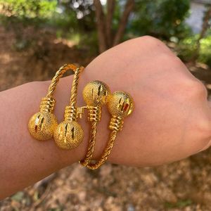 Bangle 24k Gold Plated Balls Bangles For Women Arabic Dubai Ethiopian Beads Bracelet African Jewelry Accessories Gifts