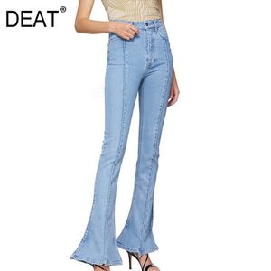 Spring Autumn Fashion Tide Women Flare Pants High Waist Zipper Elasticity Solid Color Simplicity Jeans 7B0124 210421