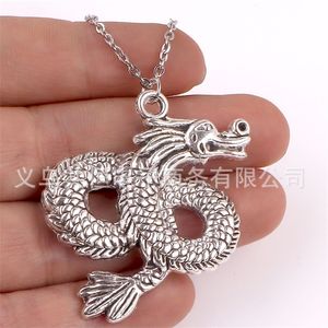 New Fashion China Loong Dragon Pendants Round Cross Chain Short Long Mens Womens Silver Color Necklace Jewelry Gift Q2