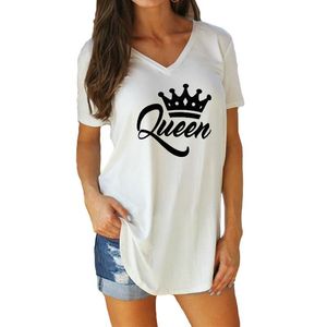 Kvinnors T shirt Queen Crown Heart Print Sommar Kvinnor Tumblr Casual Tshirt Kvinna Moder Födelsedag Present Plus Storlek V Neck Roliga Toppar
