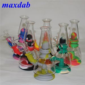 Pipa ad acqua da 7,5 '' Dab rig Bong in silicone portatile narghilè infrangibile in silicone e tubi per fumare in vetro stile Via DHL