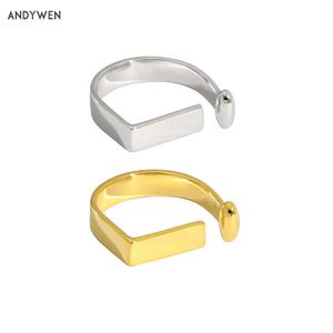 Andywen 925 Sterling Silver Open Line Resizable Ringar Justerbara Rock Punk Wedding Party Smycken Lyx Jewels Plain Simple 210608