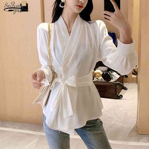 Höst Vår Långärmad Blus Kvinnor Kontor Lady Koreanska Kimono Shirts Chiffon Fashion Ladies Toppar Kläder Blusas 12466 210508