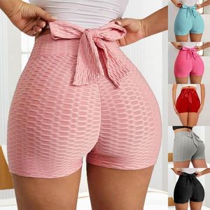 Yoga Outfit Sexy Women's Leggings Solid Elastic Waisted Bow Tie Short Leggins Femme Stretchy Summer Shorts Legging Pantalones De Mujer